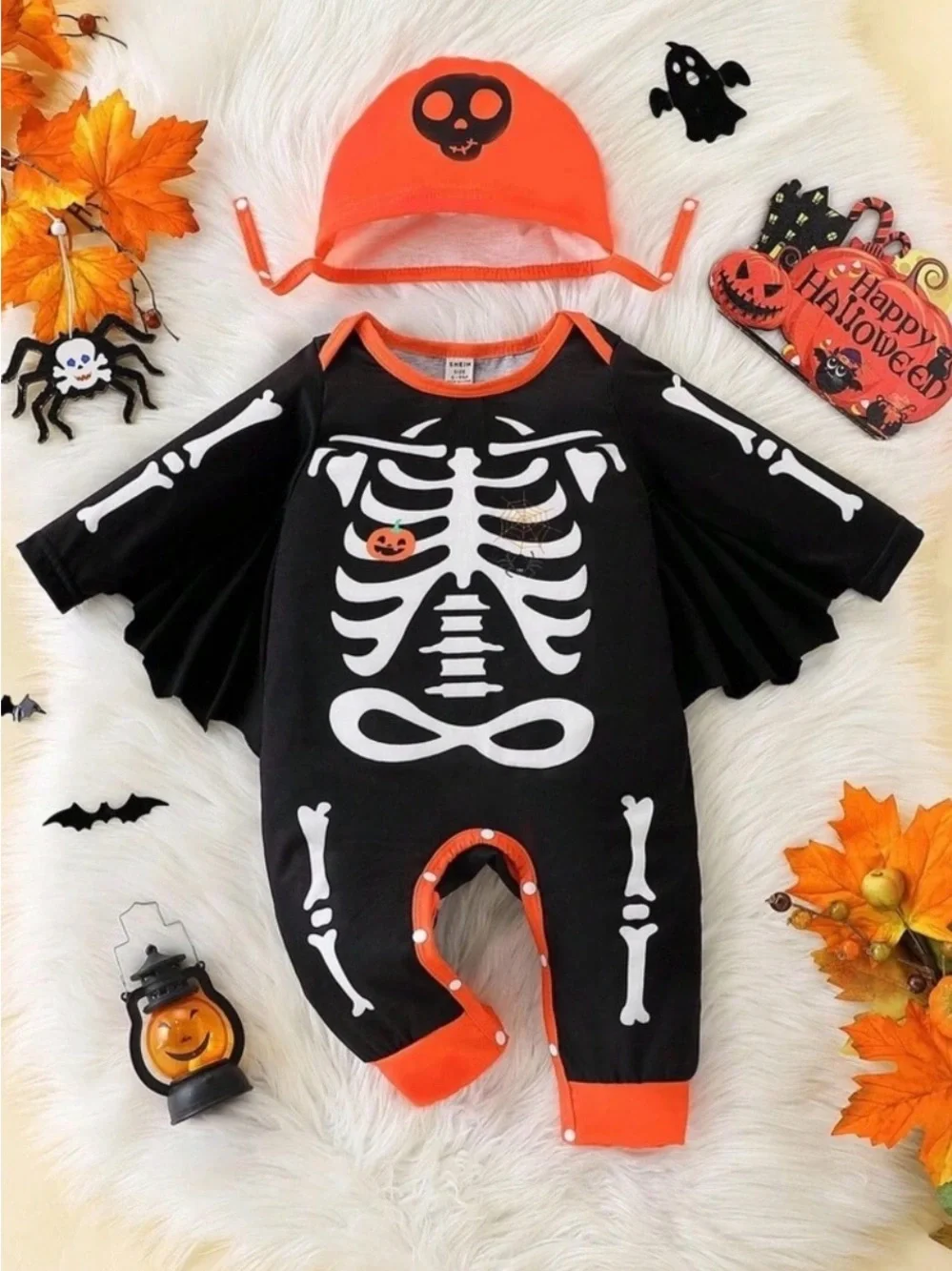 2 sets Mommy & Me Matching Skeleton Halloween Costume Set Baby Romper + Hat